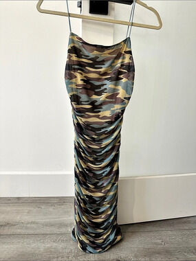 Sandy Liang Women's Camo Ruched Midi Dress Size XS